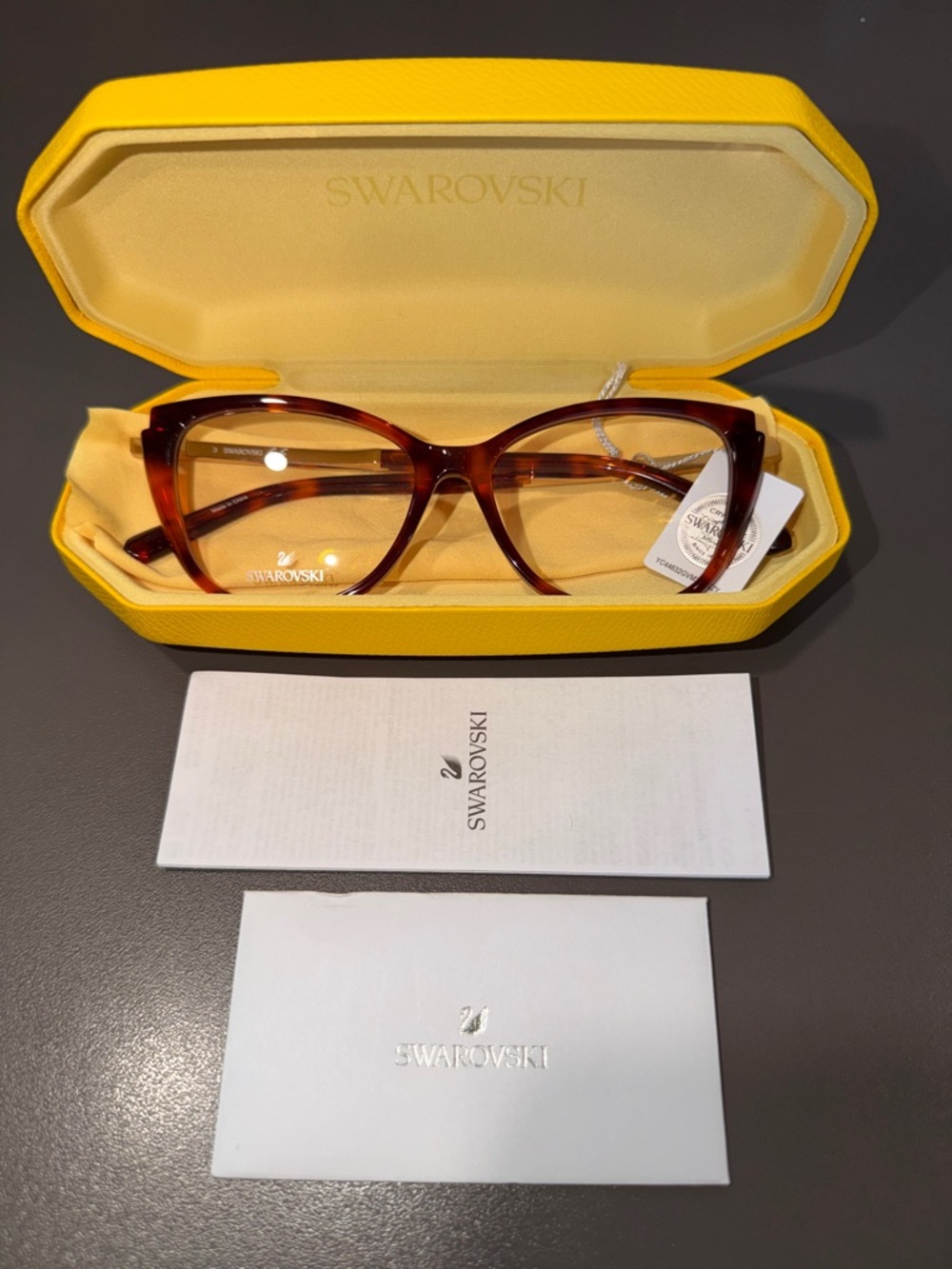 Swarovski Glasses SW 5414, Brown Cat-Eye Plastic Optical Lenses, NEW